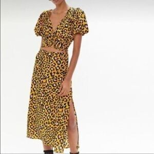 RAHI Stacey Leopard print plunging cropped top and midi skirt XS Cheetah BoxI